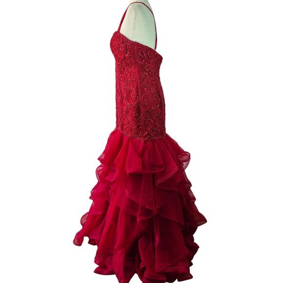 Sherri Hill Red Beaded Bling Mermaid Formal Prom Event Gown Dress Women's 12 - Picture 2 of 5